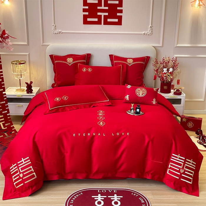 91家纺网 家纺一手货源 找家纺 洽想家 2025新款全棉新中式刺绣婚庆四件套多件套（控价销售最低不低于288元） 吾家大喜