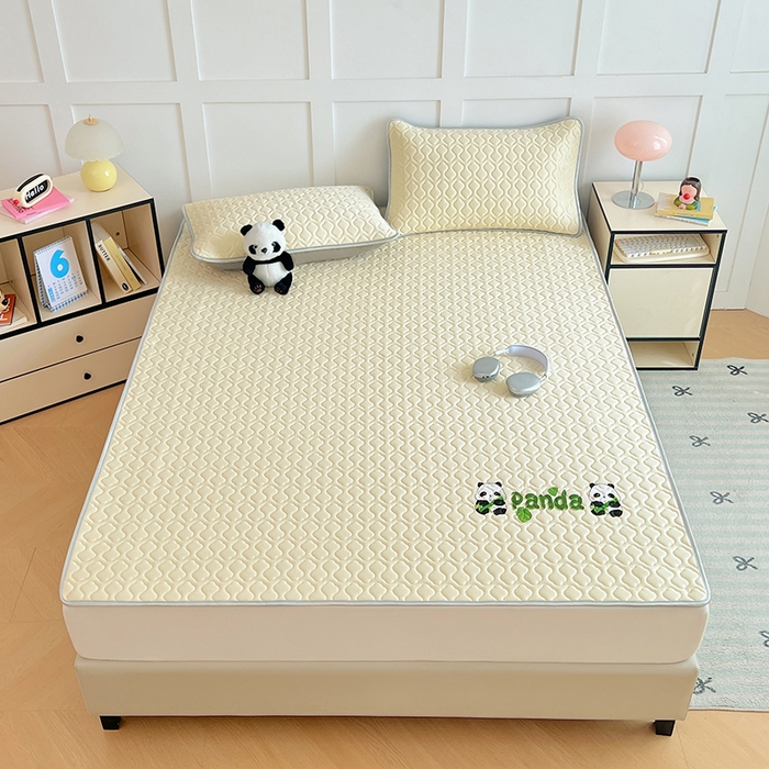 91家纺网 家纺一手货源 找家纺 缦纱 2025新款凉感丝加厚凉席夏季冰丝凉席 奶油黄