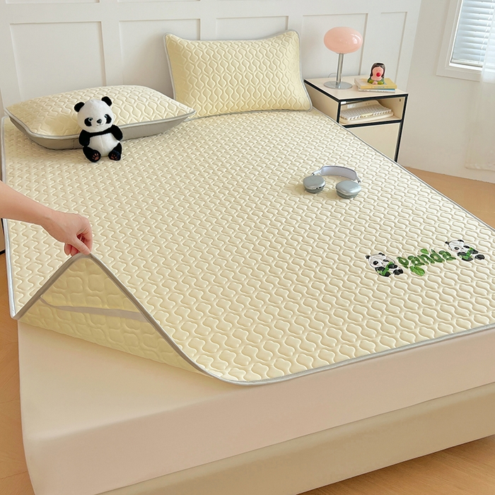 91家纺网 家纺一手货源 找家纺 缦纱 2025新款凉感丝加厚凉席夏季冰丝凉席 奶油黄