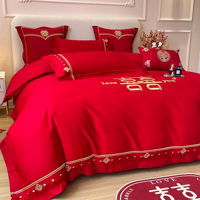 91家纺网 家纺一手货源 找家纺 洽想家 2025新款全棉新中式刺绣婚庆四件套多件套（控价销售最低不低于288元） 喜上添花