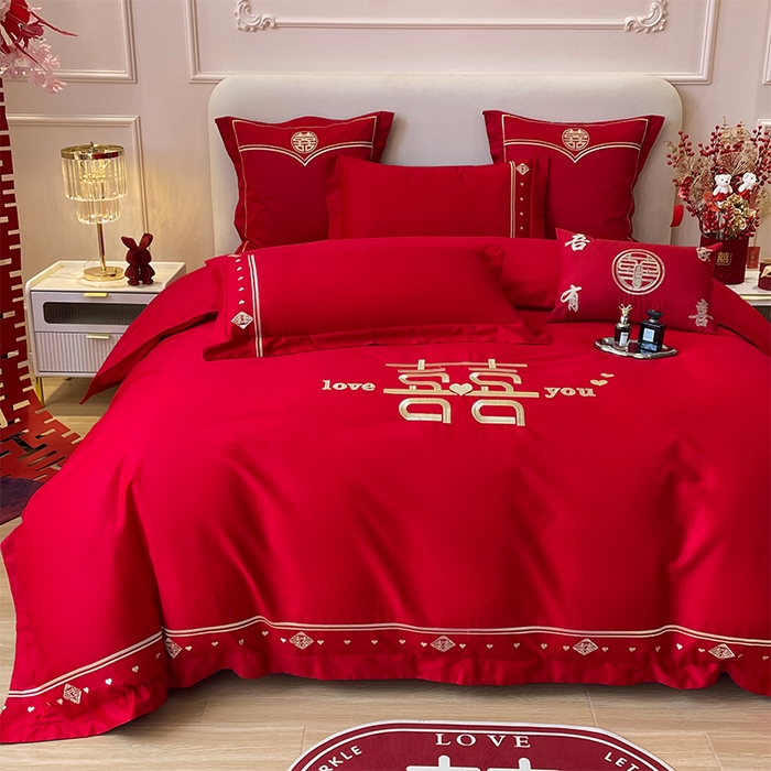 91家纺网 家纺一手货源 找家纺 洽想家 2025新款全棉新中式刺绣婚庆四件套多件套（控价销售最低不低于288元） 喜上添花