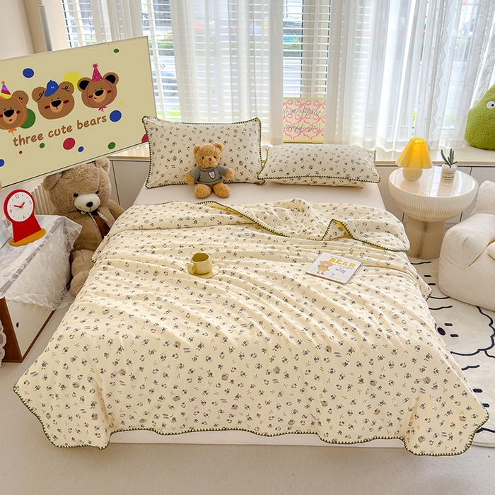 91家纺网 家纺一手货源 找家纺 星巴k家纺 2025新款贝壳绣三角针花边工艺款贝壳边夏被夏凉被空调被四件套【可提供买家秀】 风铃小熊