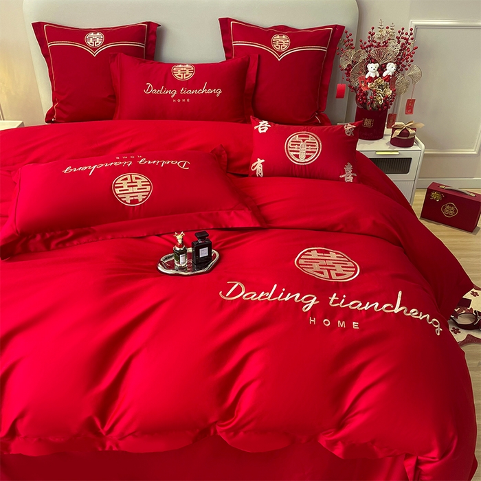 91家纺网 家纺一手货源 找家纺 洽想家 2025新款全棉新中式刺绣婚庆四件套多件套（控价销售最低不低于288元） 相爱一生