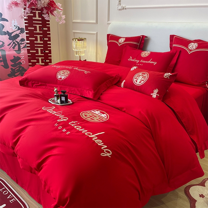 91家纺网 家纺一手货源 找家纺 洽想家 2025新款全棉新中式刺绣婚庆四件套多件套（控价销售最低不低于288元） 相爱一生