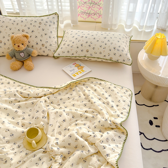 91家纺网 家纺一手货源 找家纺 星巴k家纺 2025新款贝壳绣三角针花边工艺款贝壳边夏被夏凉被空调被四件套【可提供买家秀】 风铃小熊