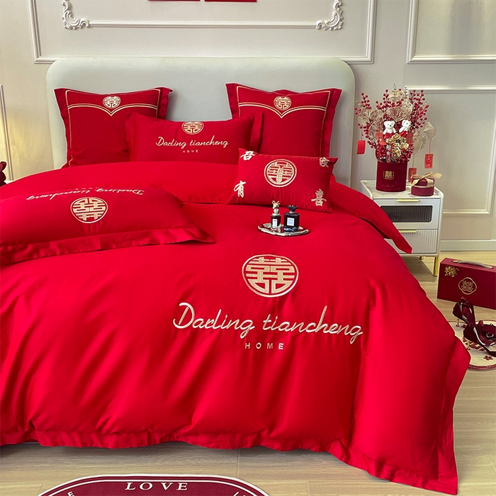 91家纺网 家纺一手货源 找家纺 洽想家 2025新款全棉新中式刺绣婚庆四件套多件套（控价销售最低不低于288元） 相爱一生