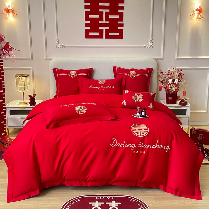 91家纺网 家纺一手货源 找家纺 洽想家 2025新款全棉新中式刺绣婚庆四件套多件套（控价销售最低不低于288元） 相爱一生