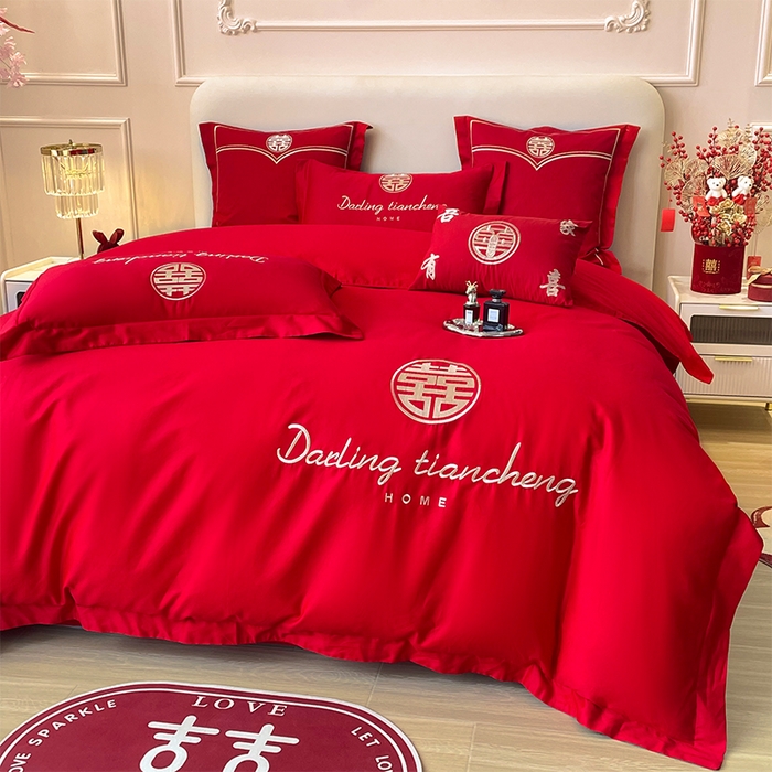 91家纺网 家纺一手货源 找家纺 洽想家 2025新款全棉新中式刺绣婚庆四件套多件套（控价销售最低不低于288元） 相爱一生