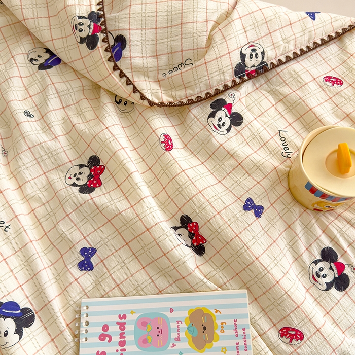 91家纺网 家纺一手货源 找家纺 星巴k家纺 2025新款贝壳绣三角针花边工艺款贝壳边夏被夏凉被空调被四件套【可提供买家秀】 格子米奇