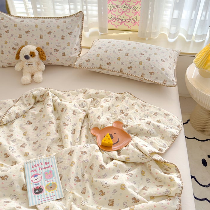 91家纺网 家纺一手货源 找家纺 星巴k家纺 2025新款贝壳绣三角针花边工艺款贝壳边夏被夏凉被空调被四件套【可提供买家秀】 狗狗日记