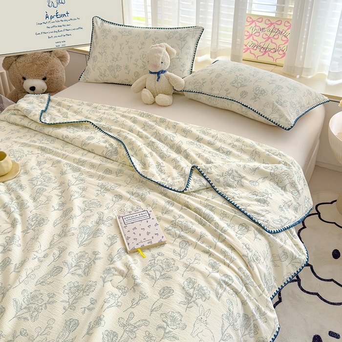 91家纺网 家纺一手货源 找家纺 星巴k家纺 2025新款贝壳绣三角针花边工艺款贝壳边夏被夏凉被空调被四件套【可提供买家秀】 海像森林