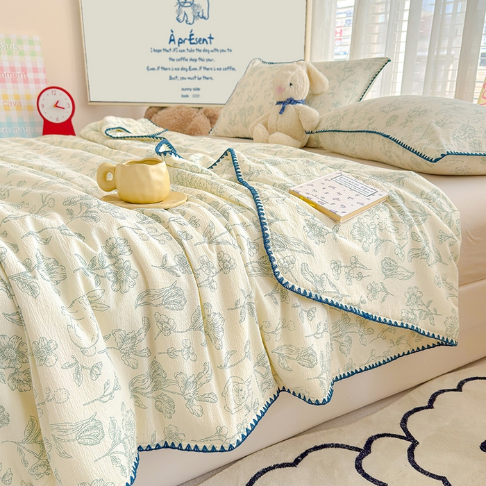 91家纺网 家纺一手货源 找家纺 星巴k家纺 2025新款贝壳绣三角针花边工艺款贝壳边夏被夏凉被空调被四件套【可提供买家秀】 海像森林
