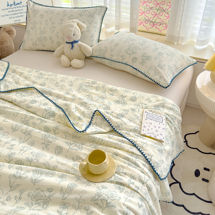 91家纺网 家纺一手货源 找家纺 星巴k家纺 2025新款贝壳绣三角针花边工艺款贝壳边夏被夏凉被空调被四件套【可提供买家秀】 海像森林