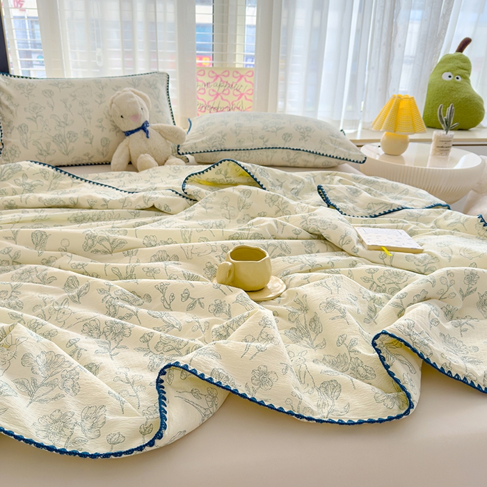 91家纺网 家纺一手货源 找家纺 星巴k家纺 2025新款贝壳绣三角针花边工艺款贝壳边夏被夏凉被空调被四件套【可提供买家秀】 海像森林