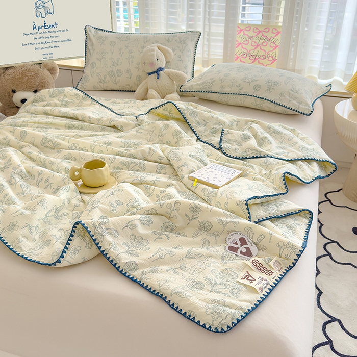 91家纺网 家纺一手货源 找家纺 星巴k家纺 2025新款贝壳绣三角针花边工艺款贝壳边夏被夏凉被空调被四件套【可提供买家秀】 海像森林