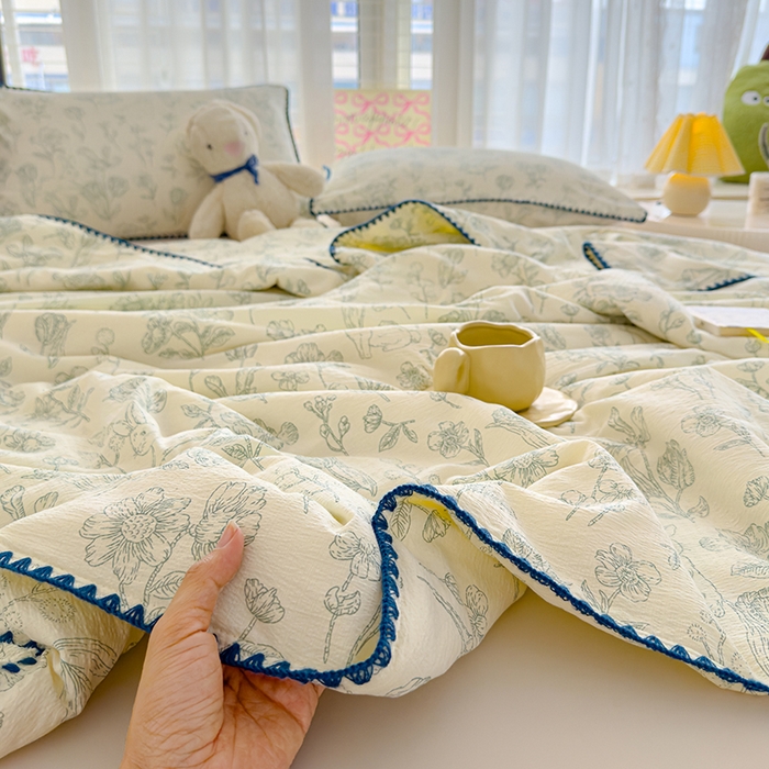 91家纺网 家纺一手货源 找家纺 星巴k家纺 2025新款贝壳绣三角针花边工艺款贝壳边夏被夏凉被空调被四件套【可提供买家秀】 海像森林