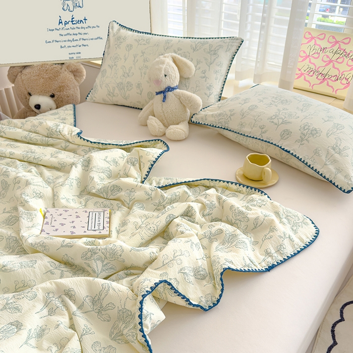 91家纺网 家纺一手货源 找家纺 星巴k家纺 2025新款贝壳绣三角针花边工艺款贝壳边夏被夏凉被空调被四件套【可提供买家秀】 海像森林