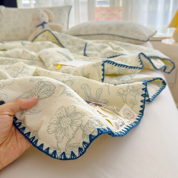 91家纺网 家纺一手货源 找家纺 星巴k家纺 2025新款贝壳绣三角针花边工艺款贝壳边夏被夏凉被空调被四件套【可提供买家秀】 海像森林