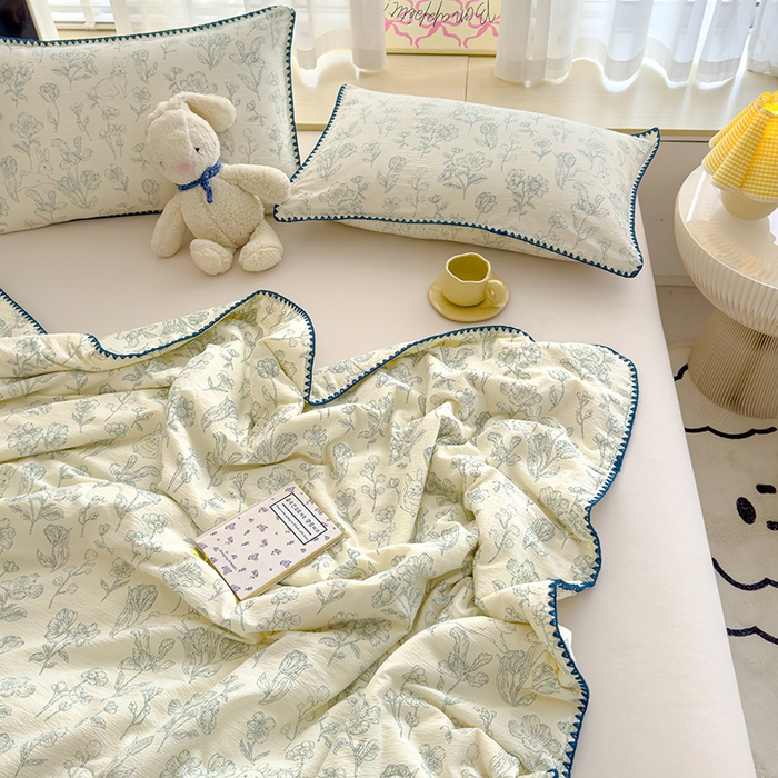 91家纺网 家纺一手货源 找家纺 星巴k家纺 2025新款贝壳绣三角针花边工艺款贝壳边夏被夏凉被空调被四件套【可提供买家秀】 海像森林