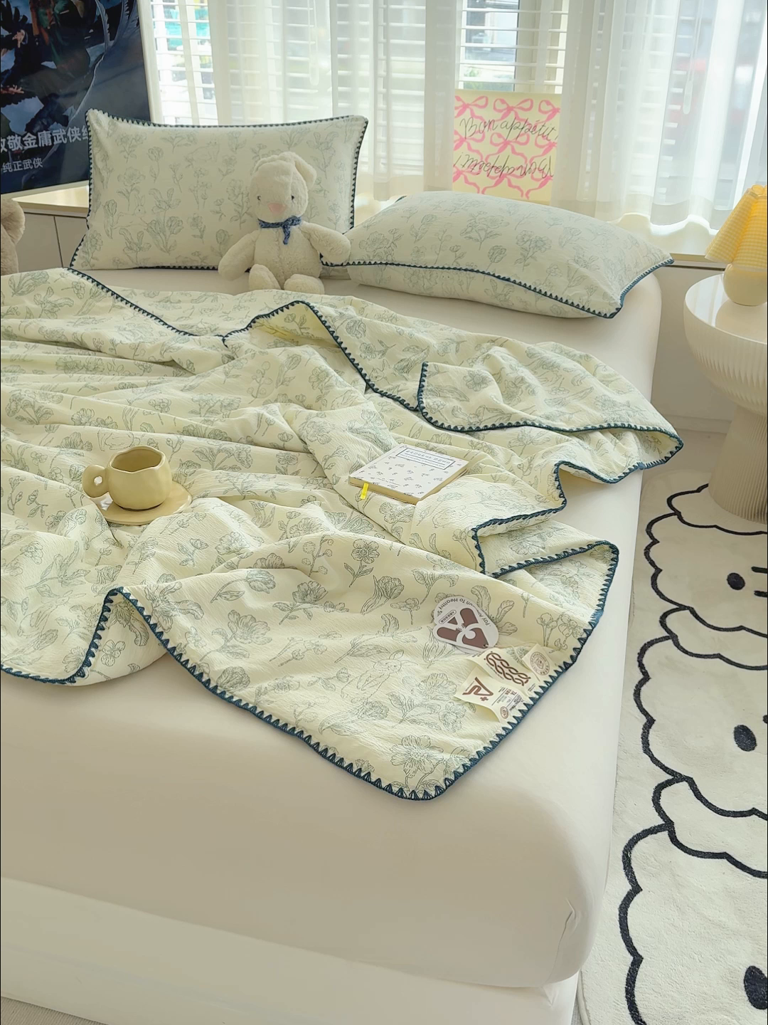 91家纺网 家纺一手货源 找家纺 星巴k家纺 2025新款贝壳绣三角针花边工艺款贝壳边夏被夏凉被空调被四件套【可提供买家秀】 海像森林