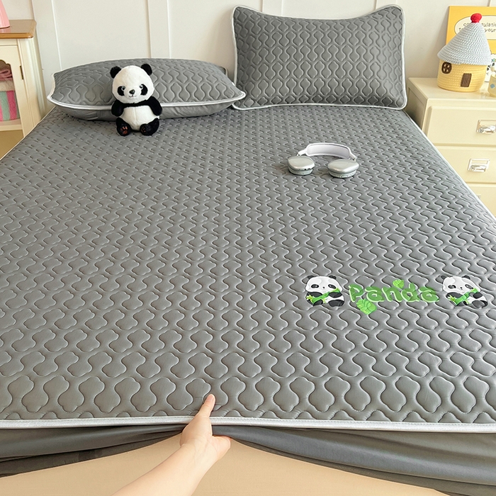 91家纺网 家纺一手货源 找家纺 缦纱 2025新款凉感丝凉席床笠夏季加厚冰丝凉席床笠 高级灰