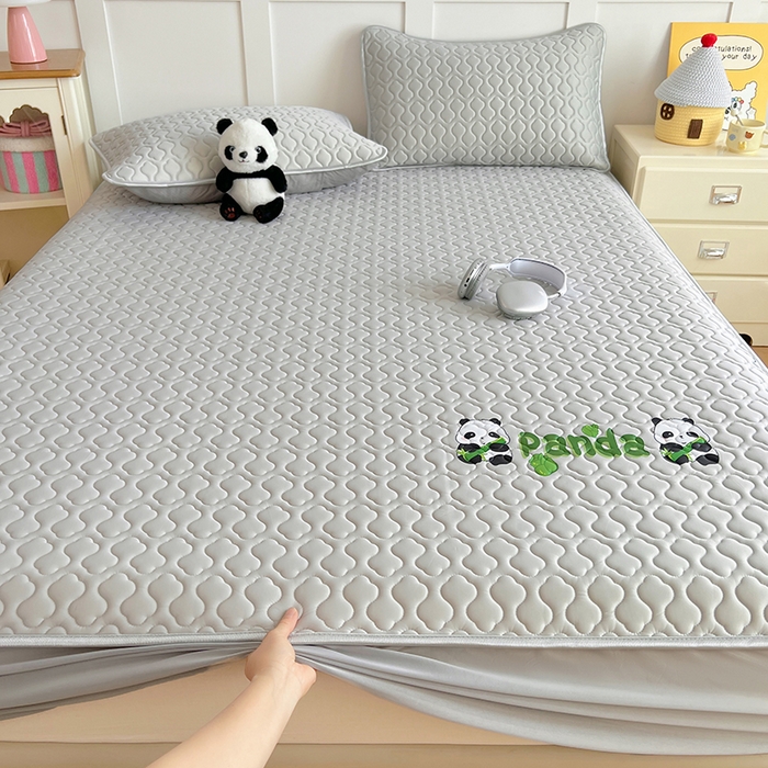 91家纺网 家纺一手货源 找家纺 缦纱 2025新款凉感丝凉席床笠夏季加厚冰丝凉席床笠 浅灰