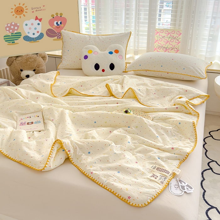 91家纺网 家纺一手货源 找家纺 星巴k家纺 2025新款贝壳绣三角针花边工艺款贝壳边夏被夏凉被空调被四件套【可提供买家秀】 蜡笔画