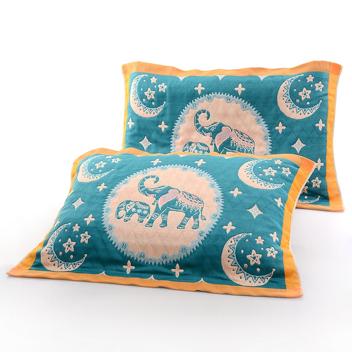 彩虹毛巾2025新款直播跑量卡通枕巾三层纱布枕巾纯棉盖巾枕头巾隔脏枕套提花色织枕巾一对装 卡通风01