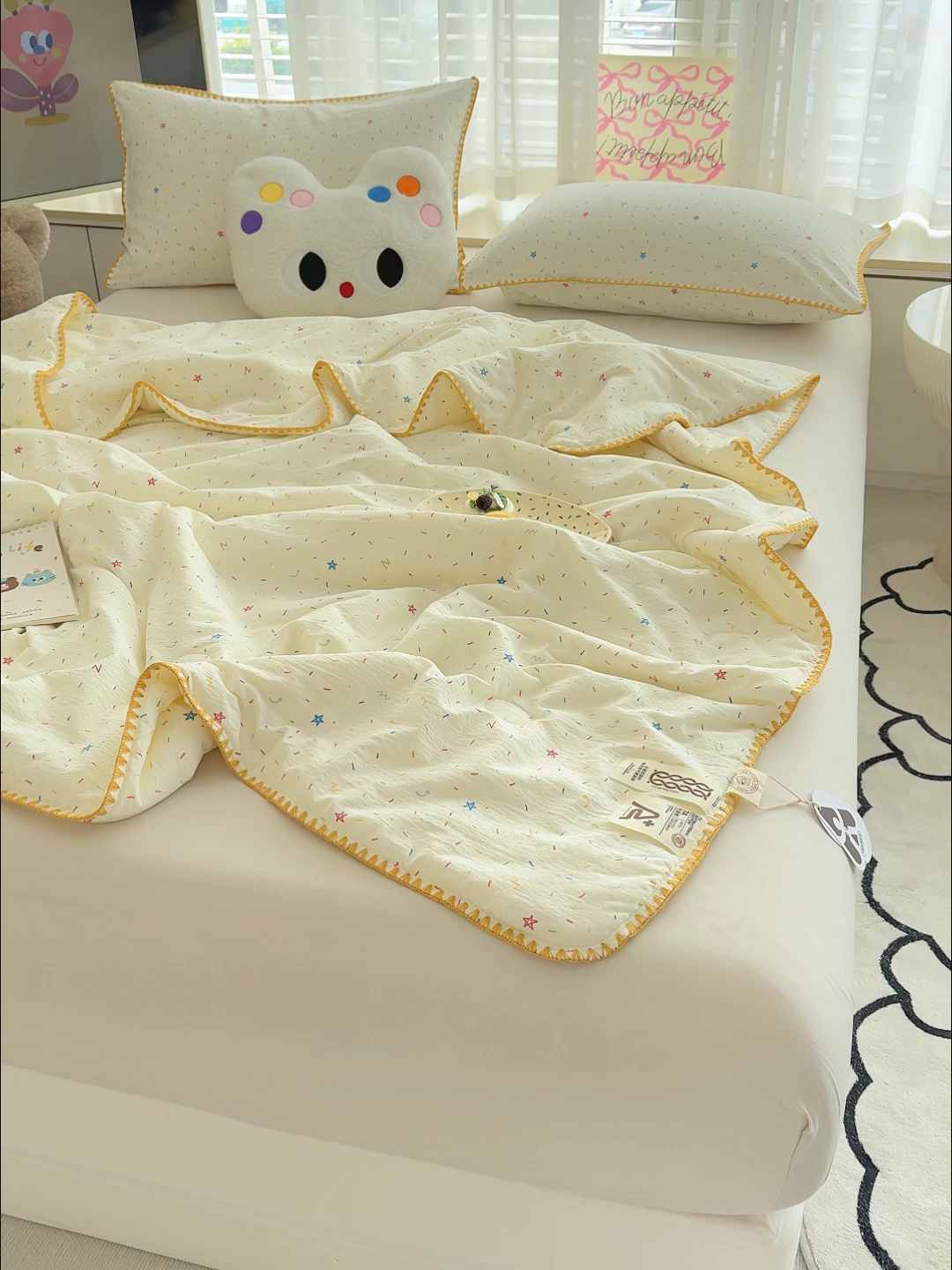 91家纺网 家纺一手货源 找家纺 星巴k家纺 2025新款贝壳绣三角针花边工艺款贝壳边夏被夏凉被空调被四件套【可提供买家秀】 蜡笔画