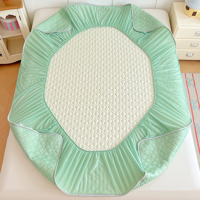 91家纺网 家纺一手货源 找家纺 缦纱 2025新款凉感丝凉席床笠夏季加厚冰丝凉席床笠 豆绿