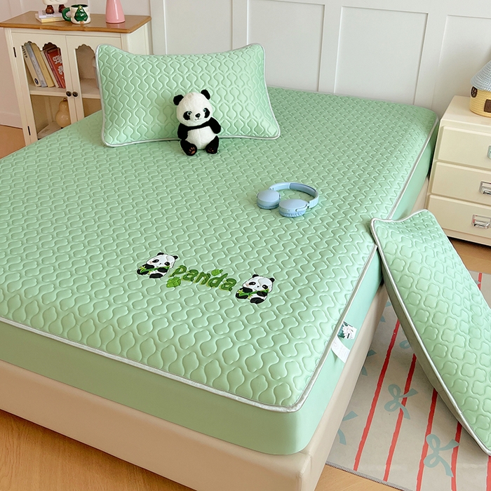 91家纺网 家纺一手货源 找家纺 缦纱 2025新款凉感丝凉席床笠夏季加厚冰丝凉席床笠 豆绿