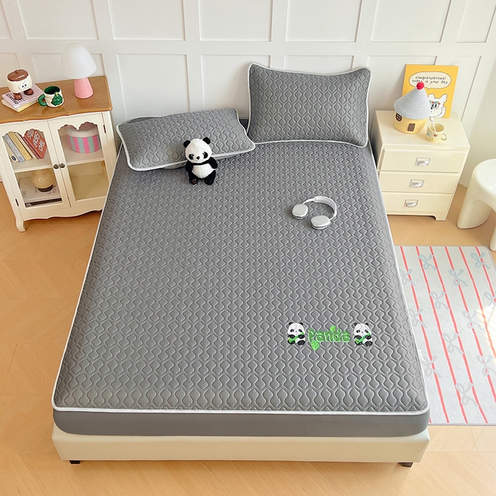 91家纺网 家纺一手货源 找家纺 缦纱 2025新款凉感丝凉席床笠夏季加厚冰丝凉席床笠 高级灰