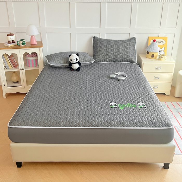 91家纺网 家纺一手货源 找家纺 缦纱 2025新款凉感丝凉席床笠夏季加厚冰丝凉席床笠 高级灰