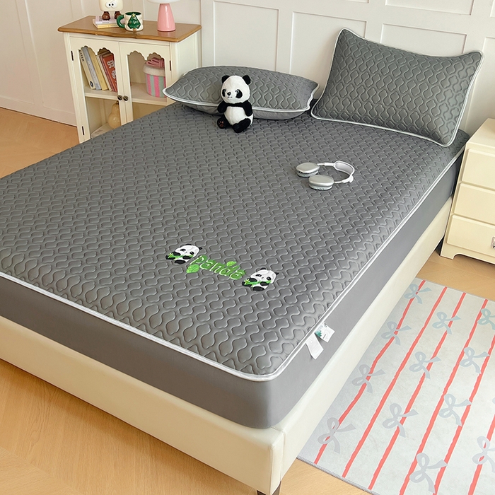 91家纺网 家纺一手货源 找家纺 缦纱 2025新款凉感丝凉席床笠夏季加厚冰丝凉席床笠 高级灰