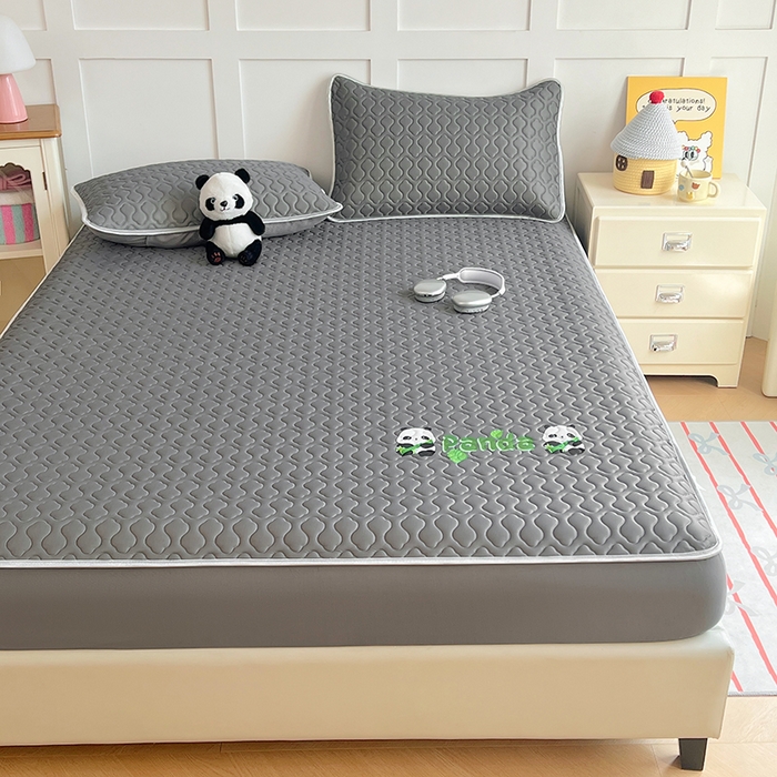 91家纺网 家纺一手货源 找家纺 缦纱 2025新款凉感丝凉席床笠夏季加厚冰丝凉席床笠 高级灰