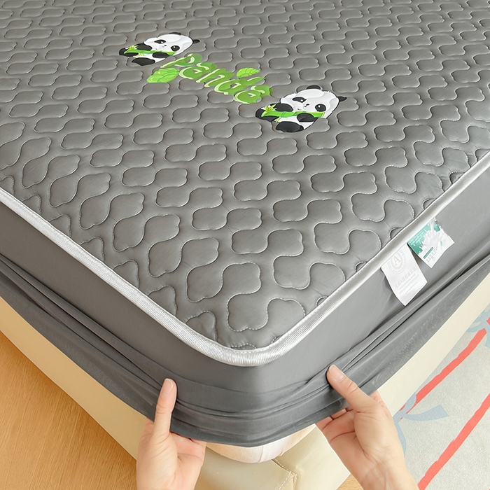 91家纺网 家纺一手货源 找家纺 缦纱 2025新款凉感丝凉席床笠夏季加厚冰丝凉席床笠 高级灰