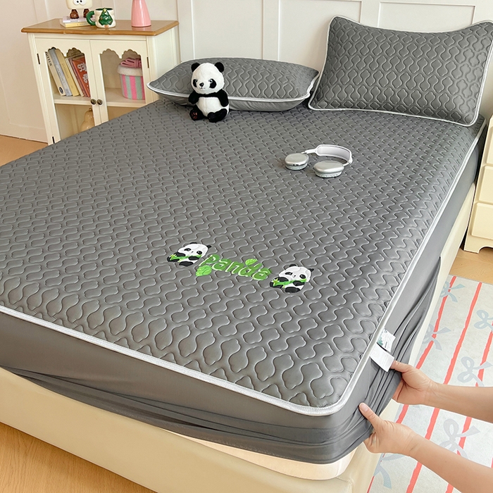 91家纺网 家纺一手货源 找家纺 缦纱 2025新款凉感丝凉席床笠夏季加厚冰丝凉席床笠 高级灰