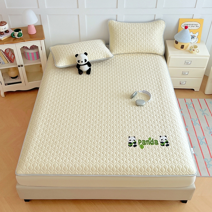 91家纺网 家纺一手货源 找家纺 缦纱 2025新款凉感丝凉席床笠夏季加厚冰丝凉席床笠 奶油黄