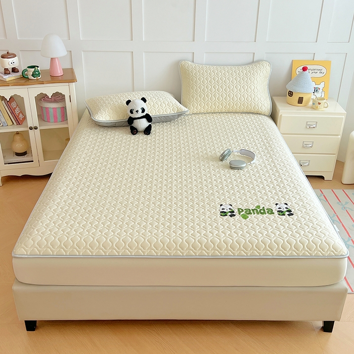 91家纺网 家纺一手货源 找家纺 缦纱 2025新款凉感丝凉席床笠夏季加厚冰丝凉席床笠 奶油黄