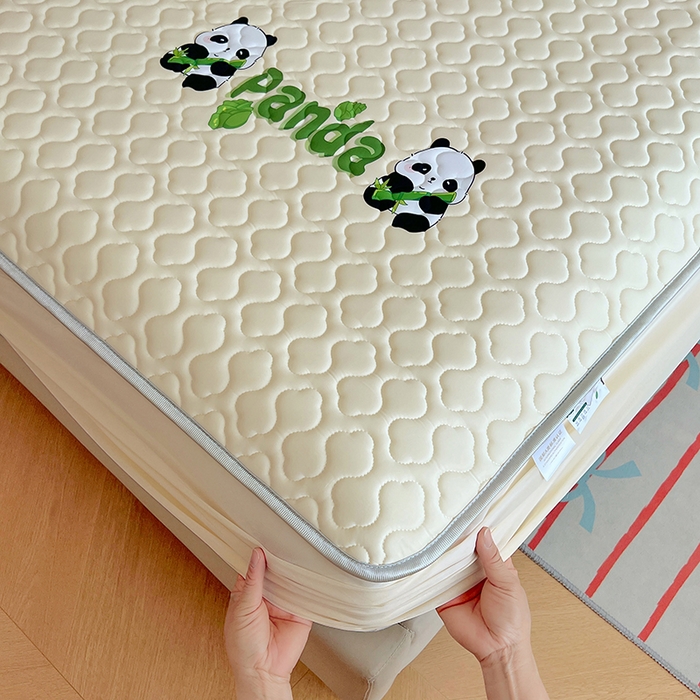 91家纺网 家纺一手货源 找家纺 缦纱 2025新款凉感丝凉席床笠夏季加厚冰丝凉席床笠 奶油黄