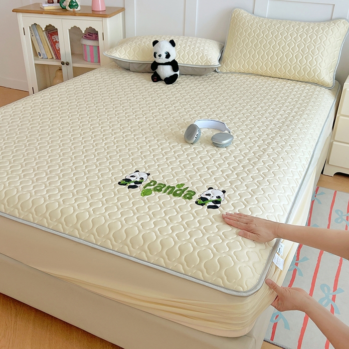 91家纺网 家纺一手货源 找家纺 缦纱 2025新款凉感丝凉席床笠夏季加厚冰丝凉席床笠 奶油黄