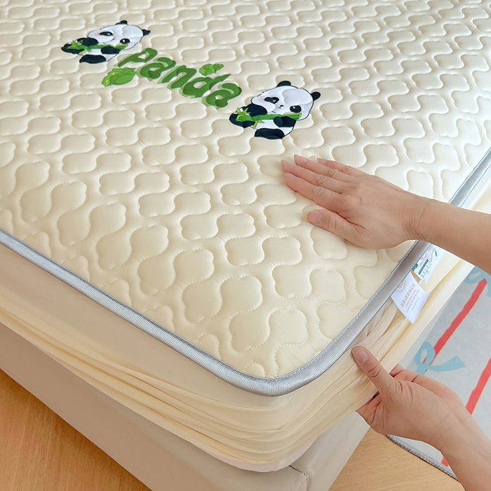 91家纺网 家纺一手货源 找家纺 缦纱 2025新款凉感丝凉席床笠夏季加厚冰丝凉席床笠 奶油黄