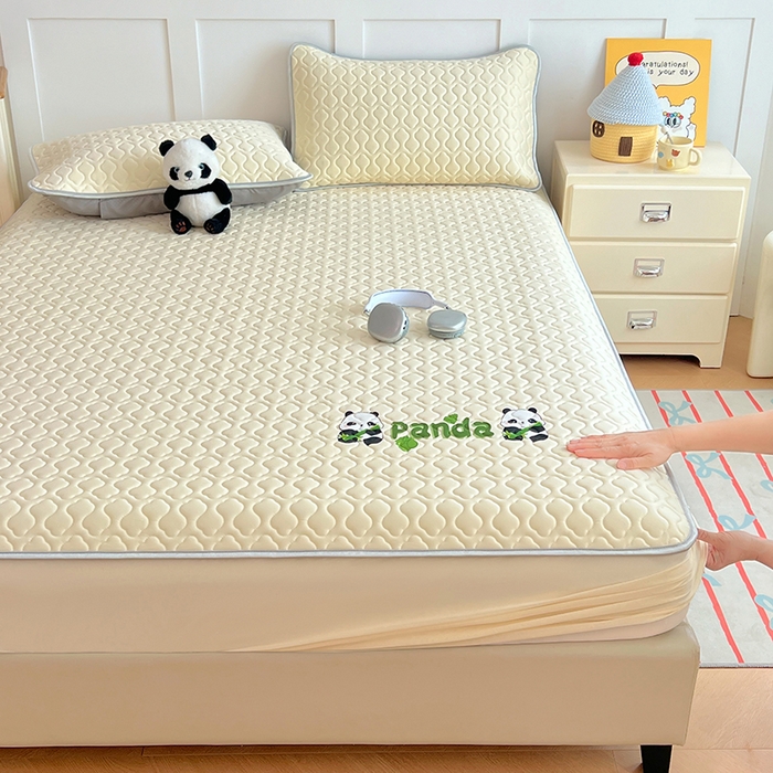 91家纺网 家纺一手货源 找家纺 缦纱 2025新款凉感丝凉席床笠夏季加厚冰丝凉席床笠 奶油黄