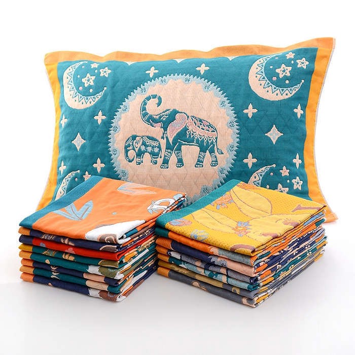 91家纺网 家纺一手货源 找家纺 彩虹毛巾2025新款直播跑量卡通枕巾三层纱布枕巾纯棉盖巾枕头巾隔脏枕套提花色织枕巾一对装 卡通风03