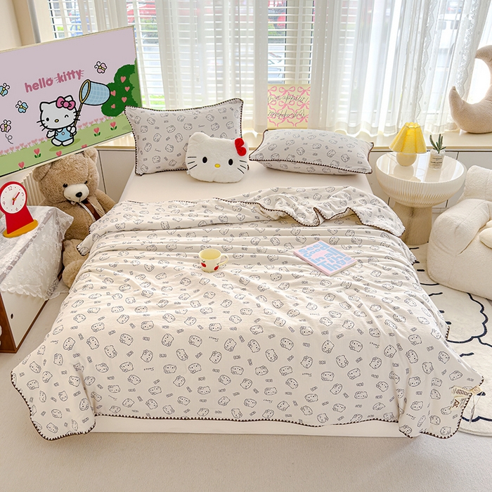 91家纺网 家纺一手货源 找家纺 星巴k家纺 2025新款贝壳绣三角针花边工艺款贝壳边夏被夏凉被空调被四件套【可提供买家秀】 猫咪恋人