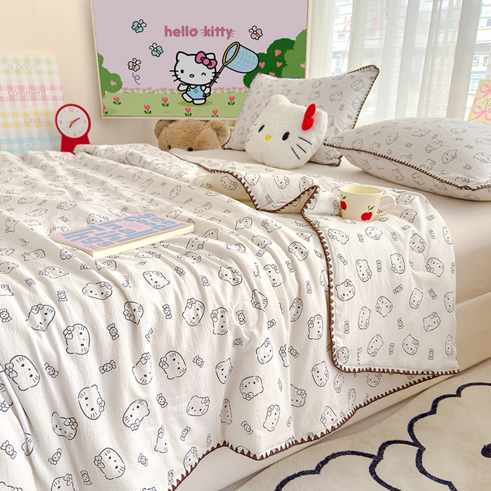 91家纺网 家纺一手货源 找家纺 星巴k家纺 2025新款贝壳绣三角针花边工艺款贝壳边夏被夏凉被空调被四件套【可提供买家秀】 猫咪恋人