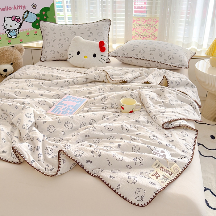 91家纺网 家纺一手货源 找家纺 星巴k家纺 2025新款贝壳绣三角针花边工艺款贝壳边夏被夏凉被空调被四件套【可提供买家秀】 猫咪恋人