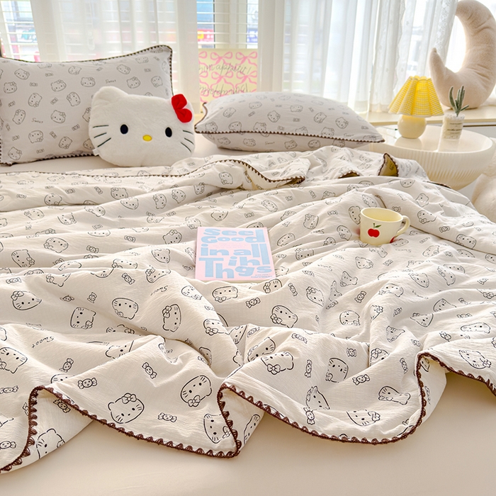 91家纺网 家纺一手货源 找家纺 星巴k家纺 2025新款贝壳绣三角针花边工艺款贝壳边夏被夏凉被空调被四件套【可提供买家秀】 猫咪恋人