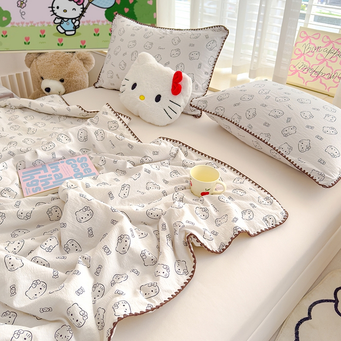 91家纺网 家纺一手货源 找家纺 星巴k家纺 2025新款贝壳绣三角针花边工艺款贝壳边夏被夏凉被空调被四件套【可提供买家秀】 猫咪恋人