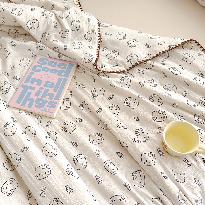 91家纺网 家纺一手货源 找家纺 星巴k家纺 2025新款贝壳绣三角针花边工艺款贝壳边夏被夏凉被空调被四件套【可提供买家秀】 猫咪恋人